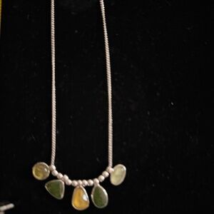 SILPADA SILVER NECKLACE  & 5 Green/Citron stones w/silver beads-RETIRED